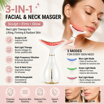 Masseur Visage LED Anti-Âge Chauffant — Repulpe et Raffermit en 5 Minutes