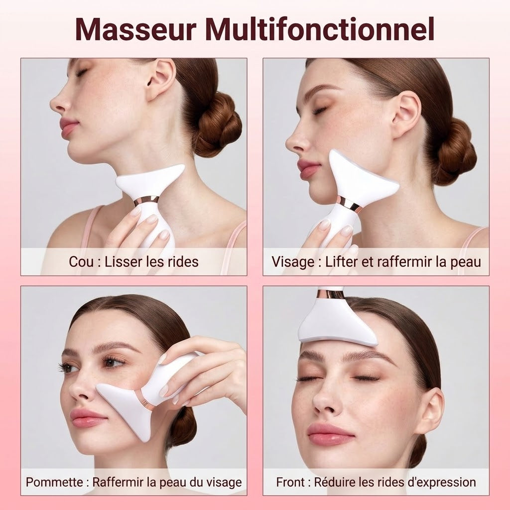 Masseur Visage LED Anti-Âge Chauffant — Repulpe et Raffermit en 5 Minutes
