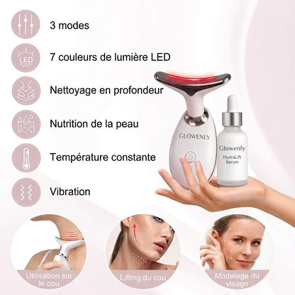 Masseur Visage LED Anti-Âge Chauffant — Repulpe et Raffermit en 5 Minutes