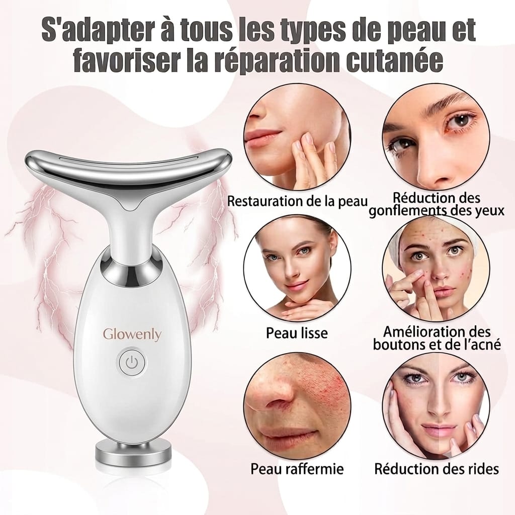 Masseur Visage LED Anti-Âge Chauffant — Repulpe et Raffermit en 5 Minutes